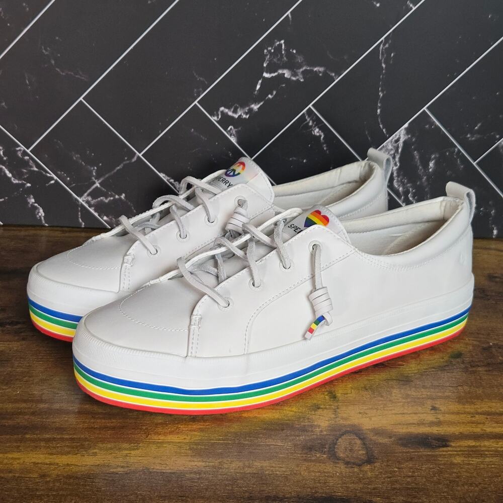 Sperry Crest Vibe Pride Platform Sneakers Women’s 10 White Rainbow STS87614